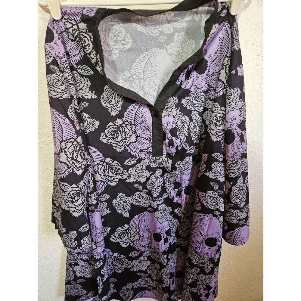 Women's NEW RoseGal Halloween Black, Gray & Lilac Skulls & Rose Long Sleeve  5XL